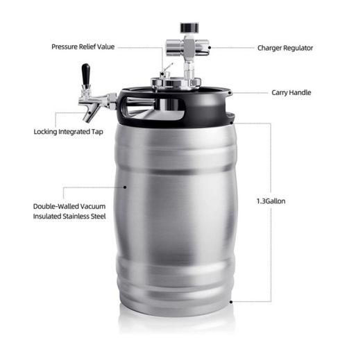 5L Stainless Steel Double Wall Vacuum Insulated Beer Keg with Dispenser Tap